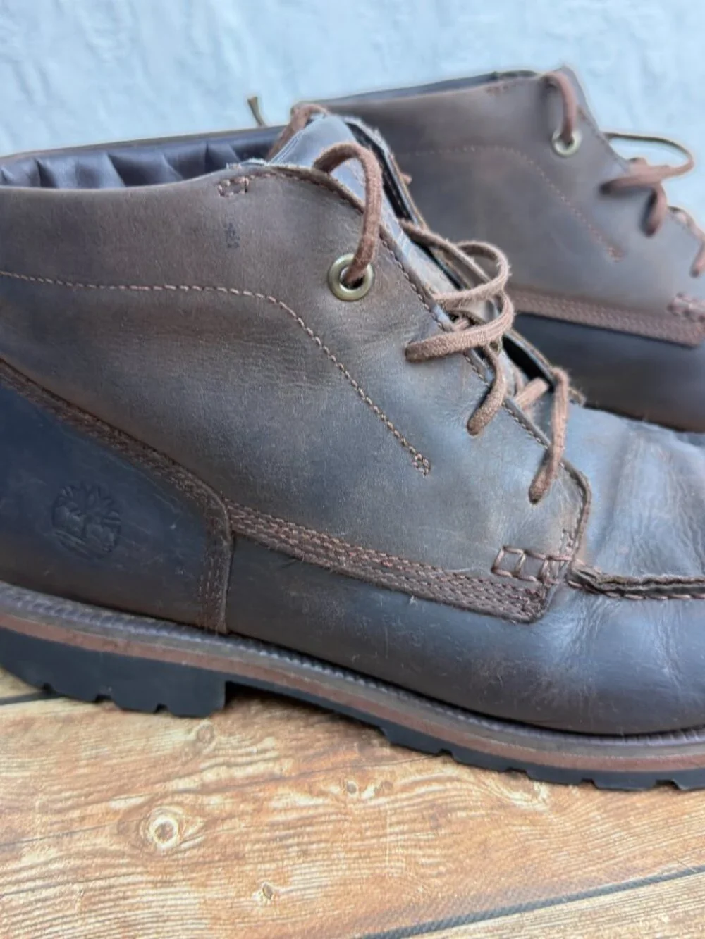 Timberland Men's Size 13 Brown Leather Moc Toe Chukka Boots OrthoLite Rugged